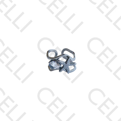 Steel Ring - starfish and brilliant