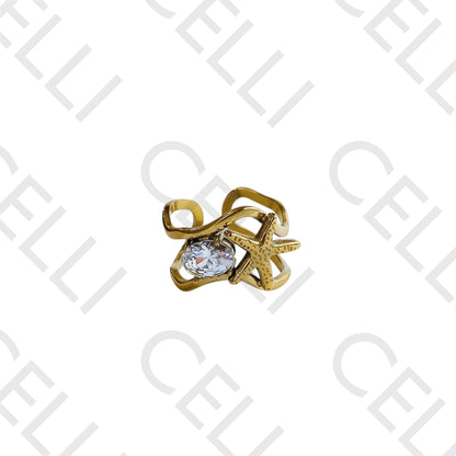 Steel Ring - starfish and brilliant