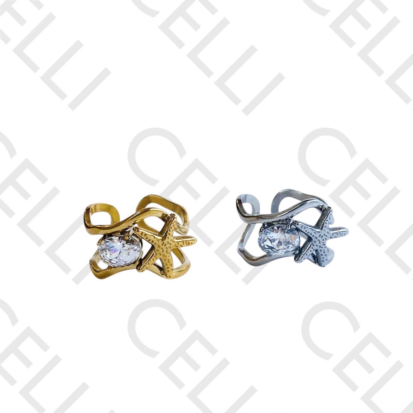 Steel Ring - starfish and brilliant