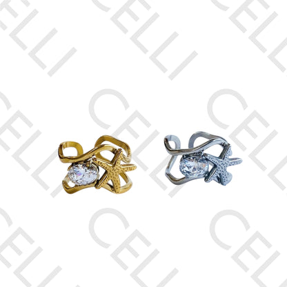 Steel Ring - starfish and brilliant