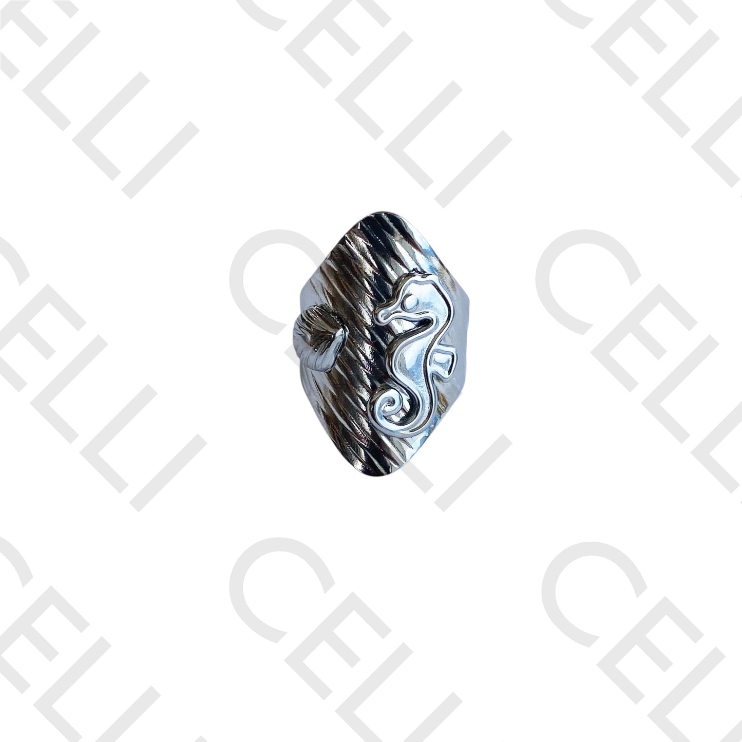 Steel Ring - Seahorse and Shell