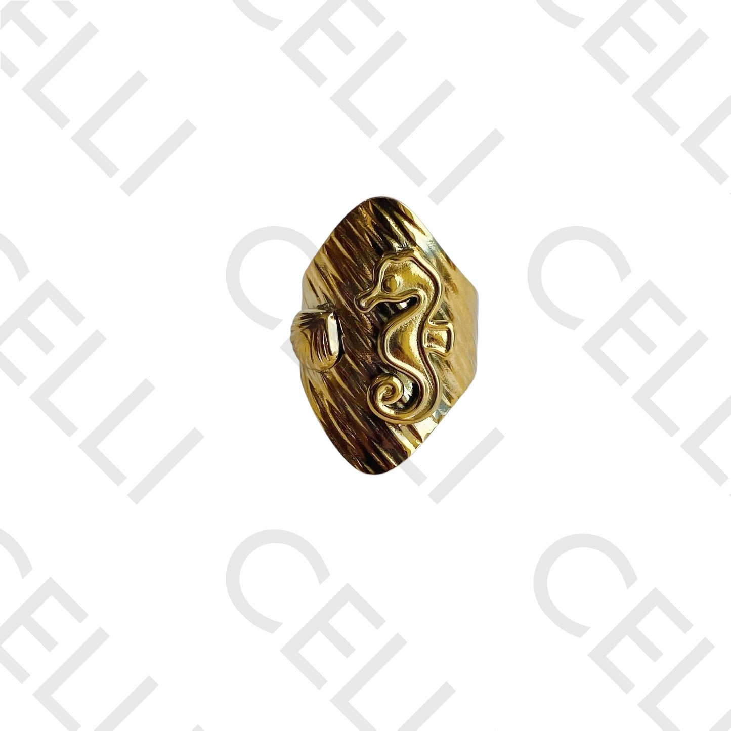 Steel Ring - Seahorse and Shell