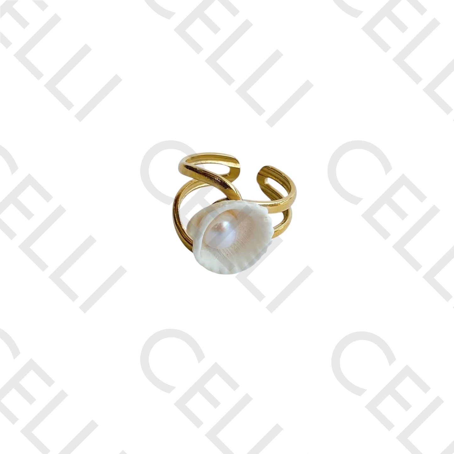 Steel Ring - natural shell and pearl