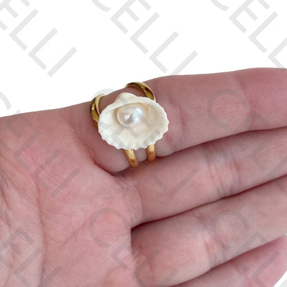 Steel Ring - natural shell and pearl