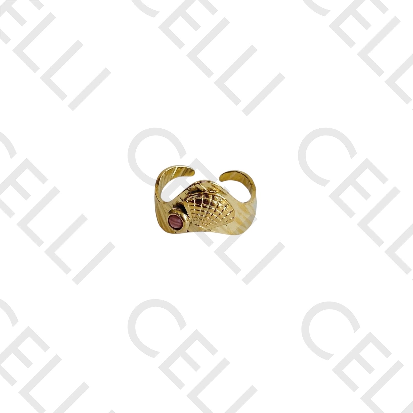 Steel Ring - shell with natural stone