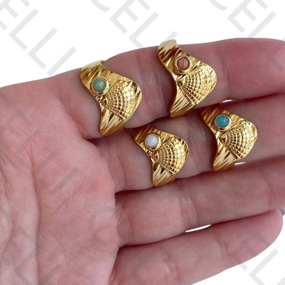 Steel Ring - shell with natural stone