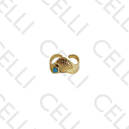 Steel Ring - shell with natural stone