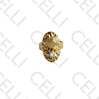 Steel Ring - shell with natural stone