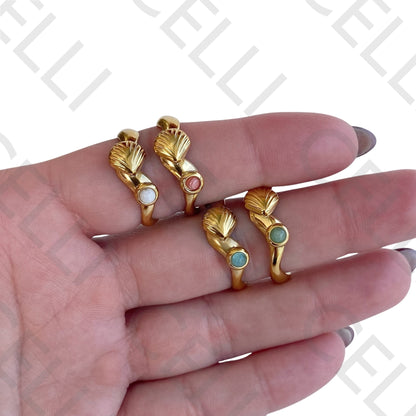 Steel Ring - shell with natural stone