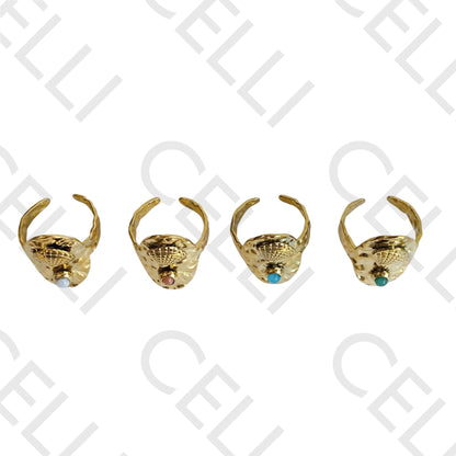 Steel Ring - shell with natural stone