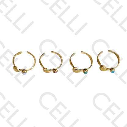 Steel Ring - shell with natural stone