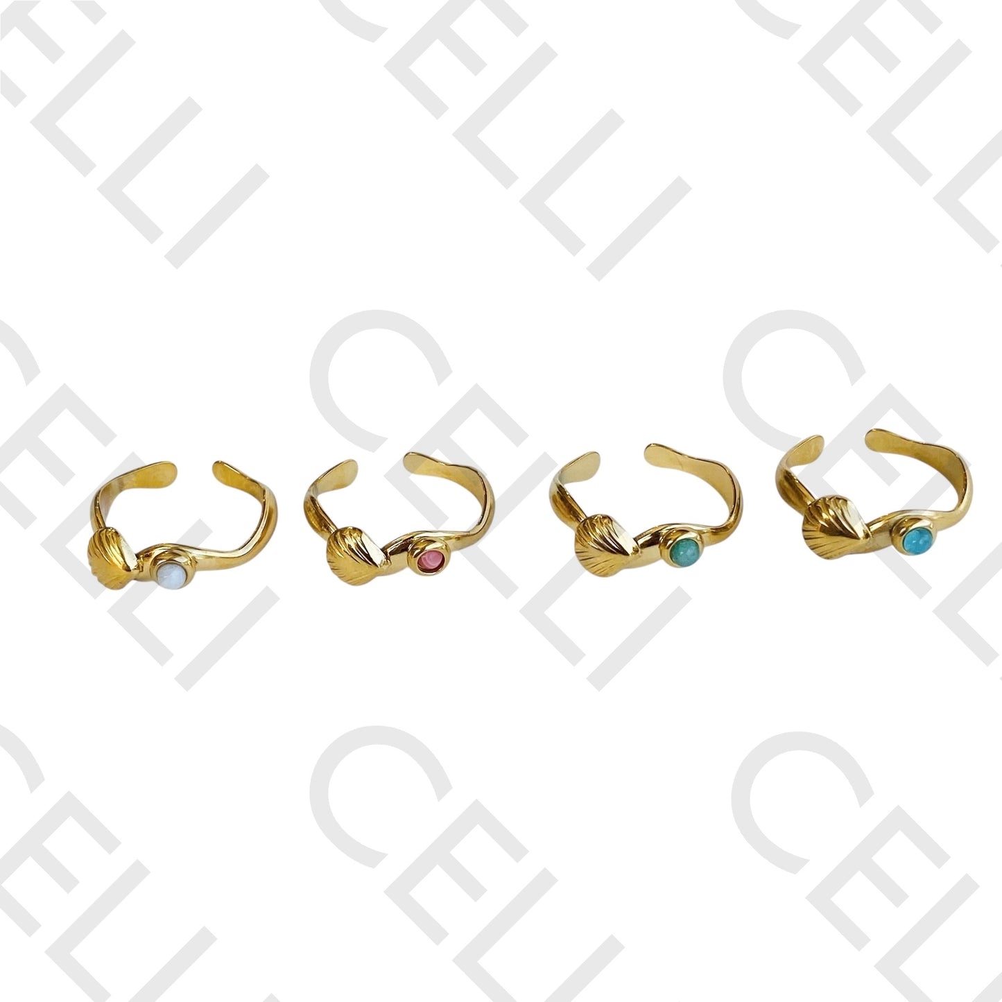 Steel Ring - shell with natural stone