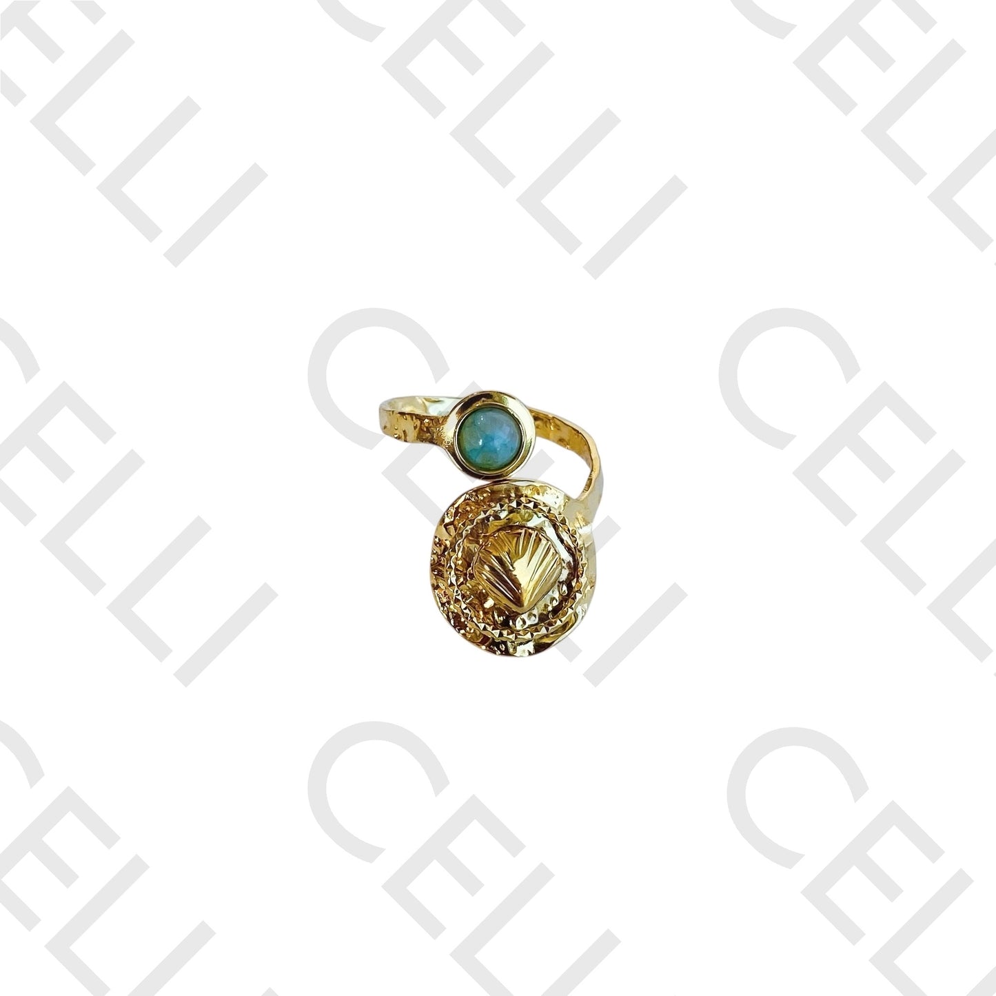 Steel Ring - shell with natural stone