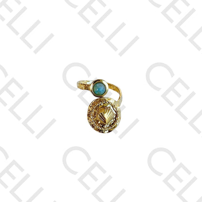 Steel Ring - shell with natural stone