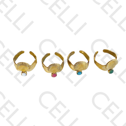 Steel Ring - shell with natural stone
