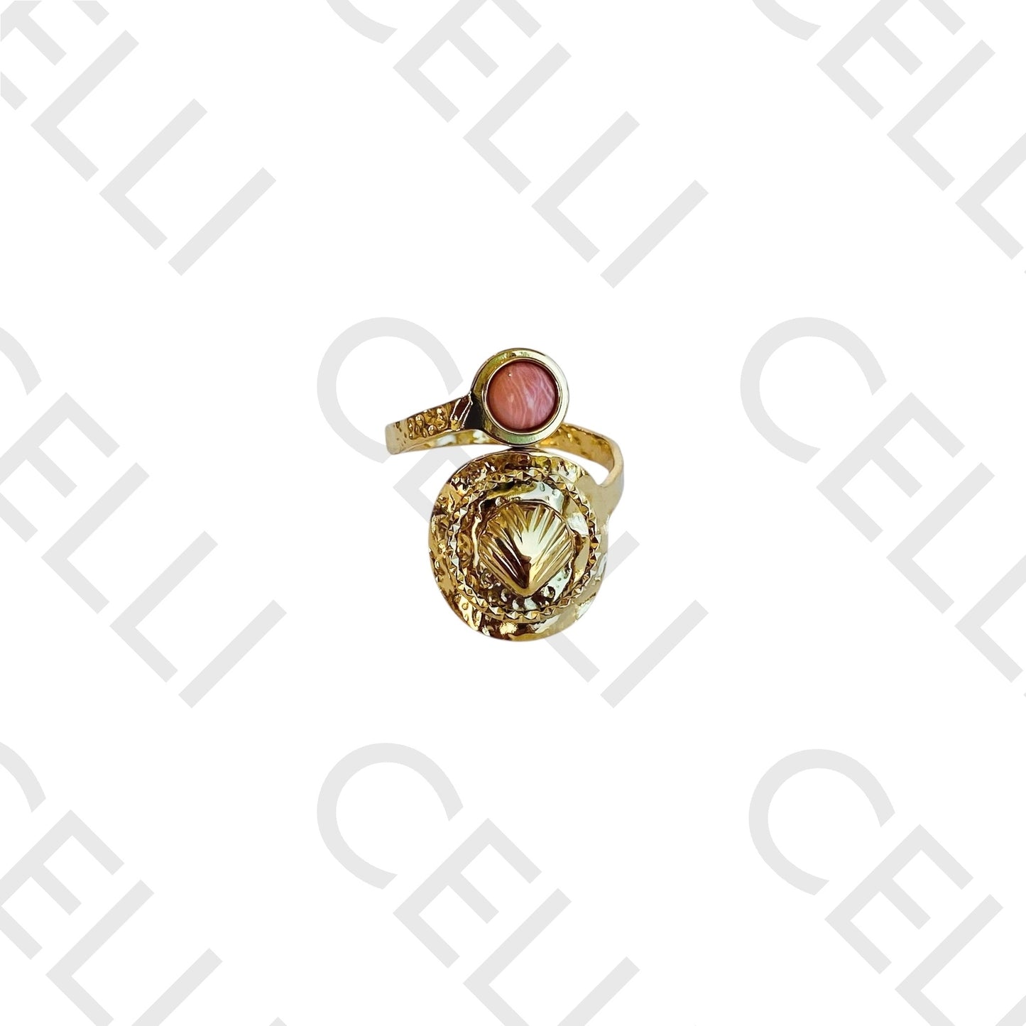 Steel Ring - shell with natural stone