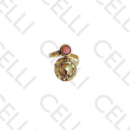 Steel Ring - shell with natural stone