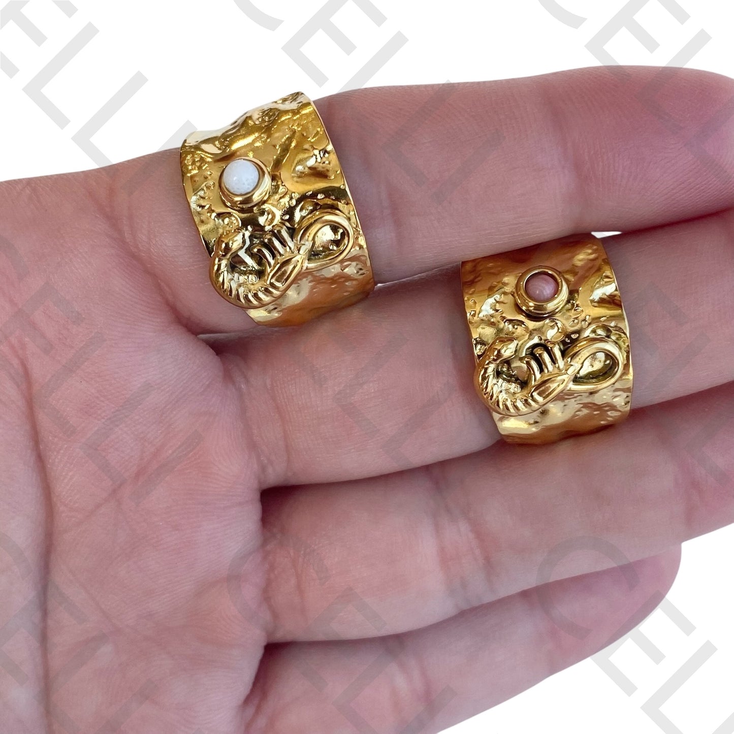 Steel Ring - Shrimp with Natural Stone