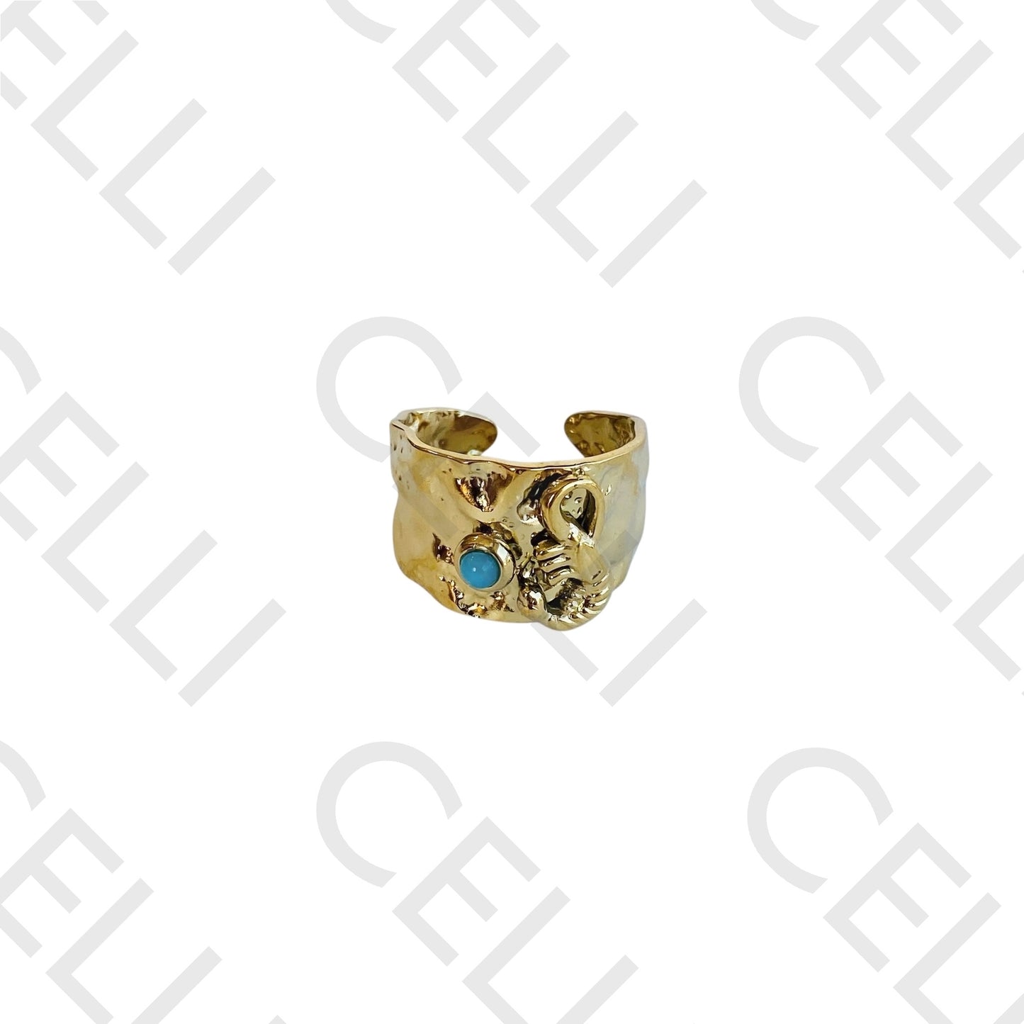 Steel Ring - Shrimp with Natural Stone