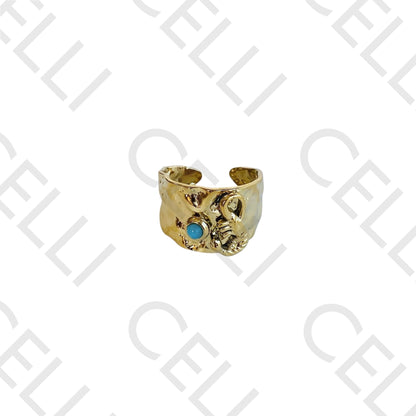 Steel Ring - Shrimp with Natural Stone