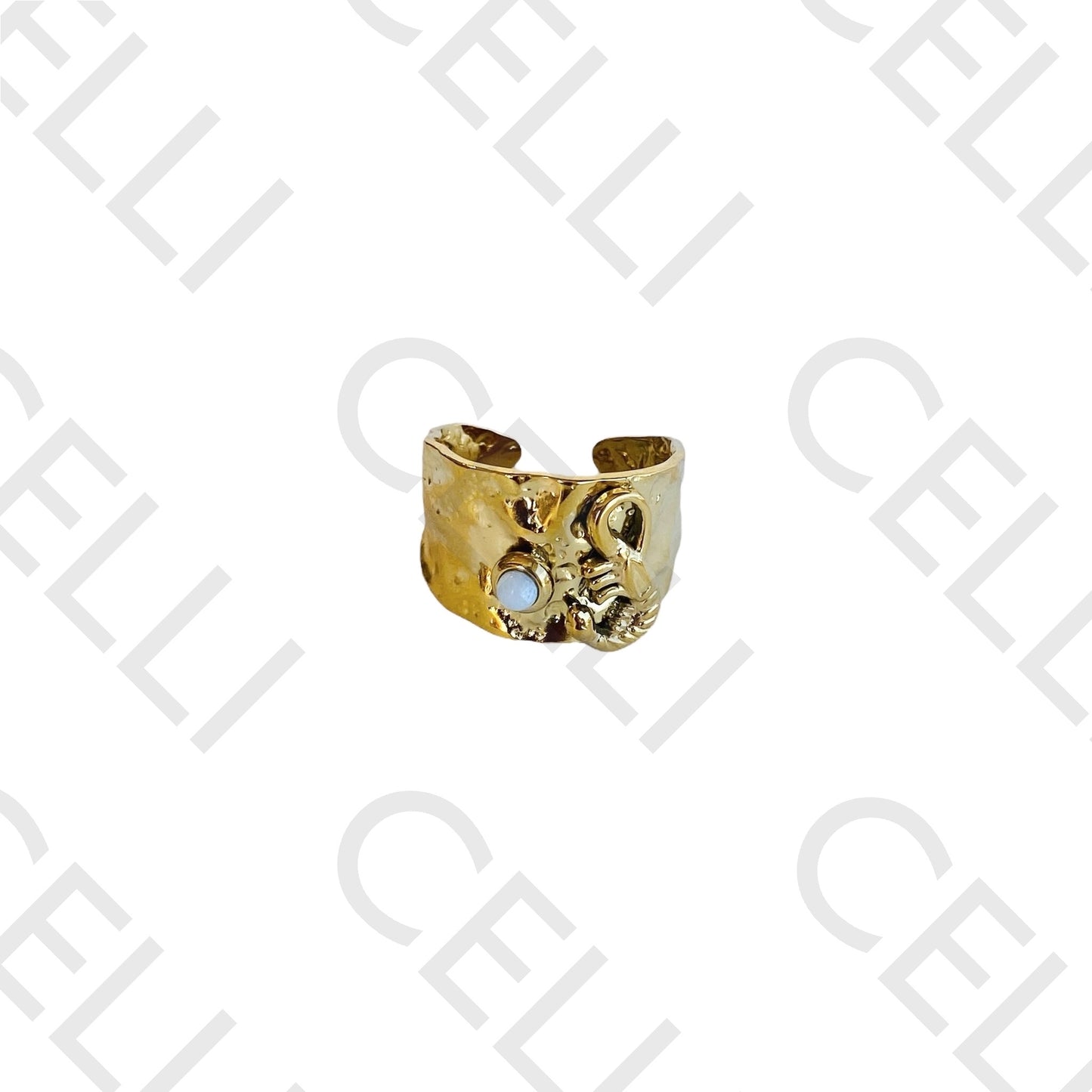 Steel Ring - Shrimp with Natural Stone