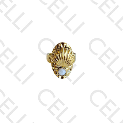 Steel Ring - shell with natural stone