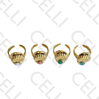 Steel Ring - shell with natural stone