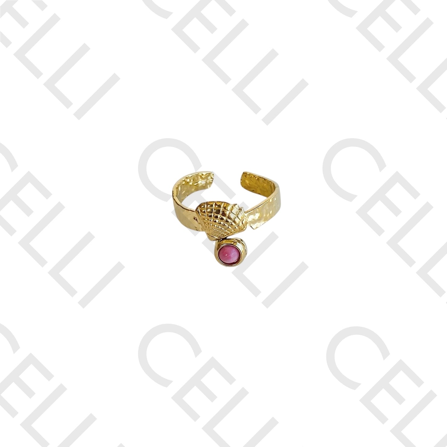 Steel Ring - shell and natural stone