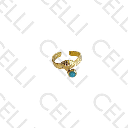 Steel Ring - shell and natural stone