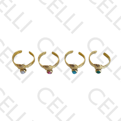 Steel Ring - shell and natural stone