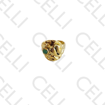 Anillo de acero - Beso de concha cauri y piedra natural