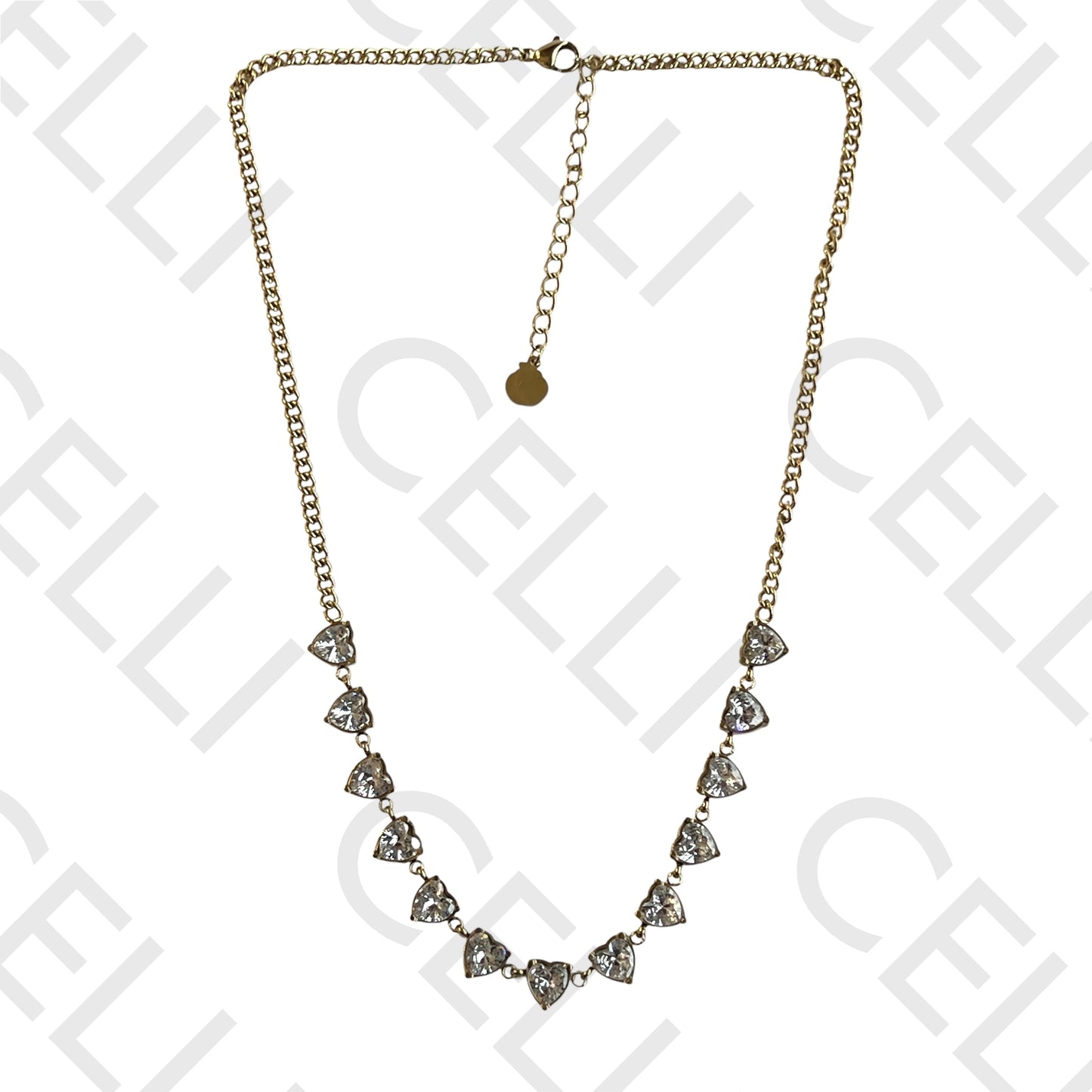 Colar/Pulseira de aço - corações com zircónias