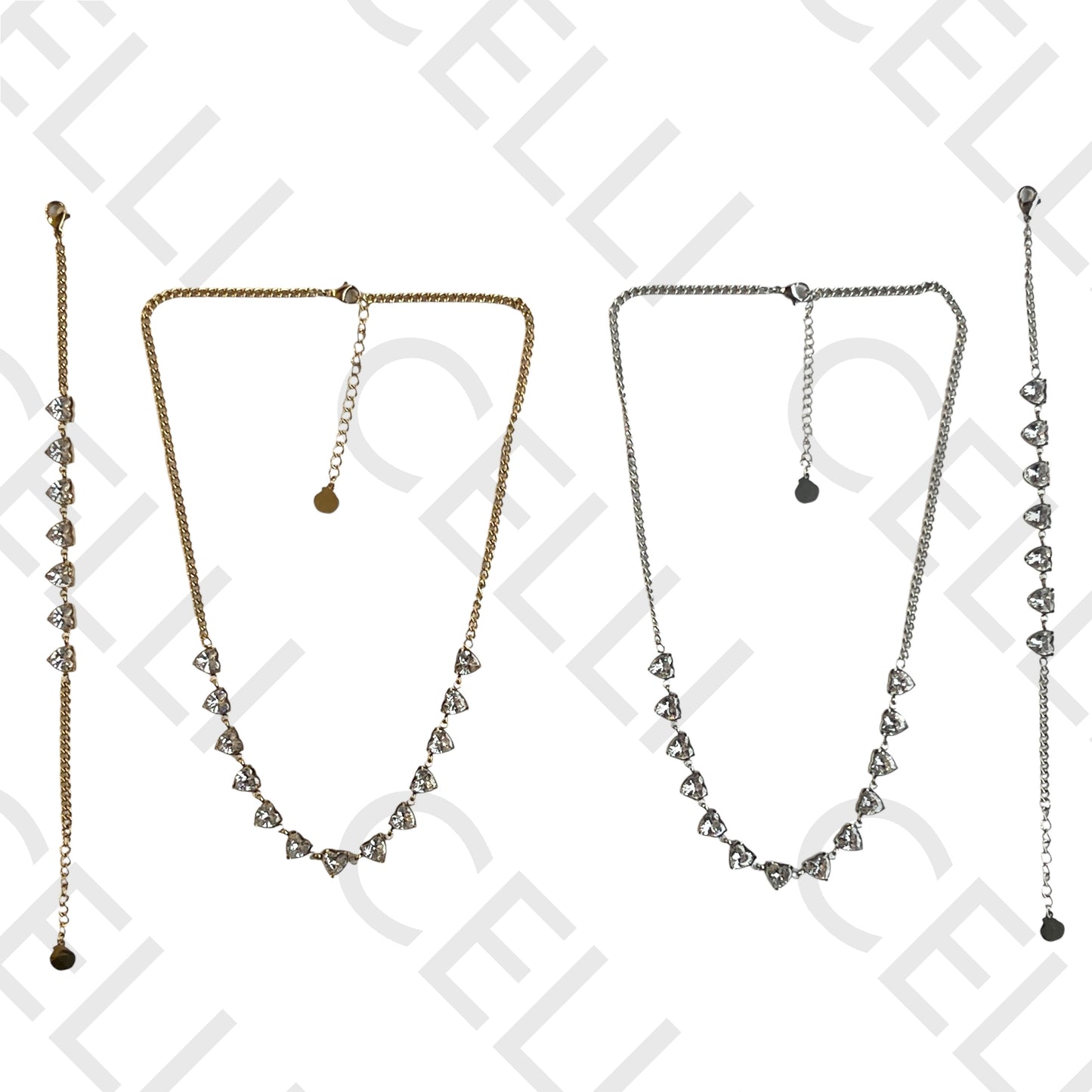 Colar/Pulseira de aço - corações com zircónias