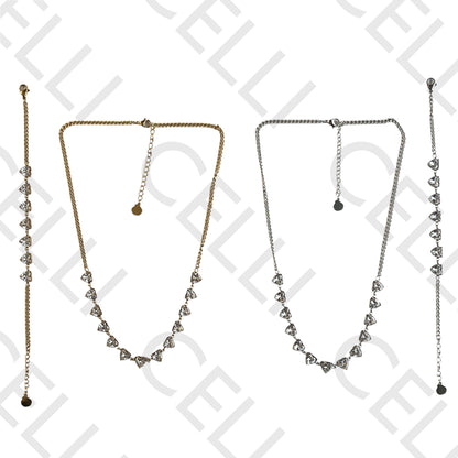 Colar/Pulseira de aço - corações com zircónias