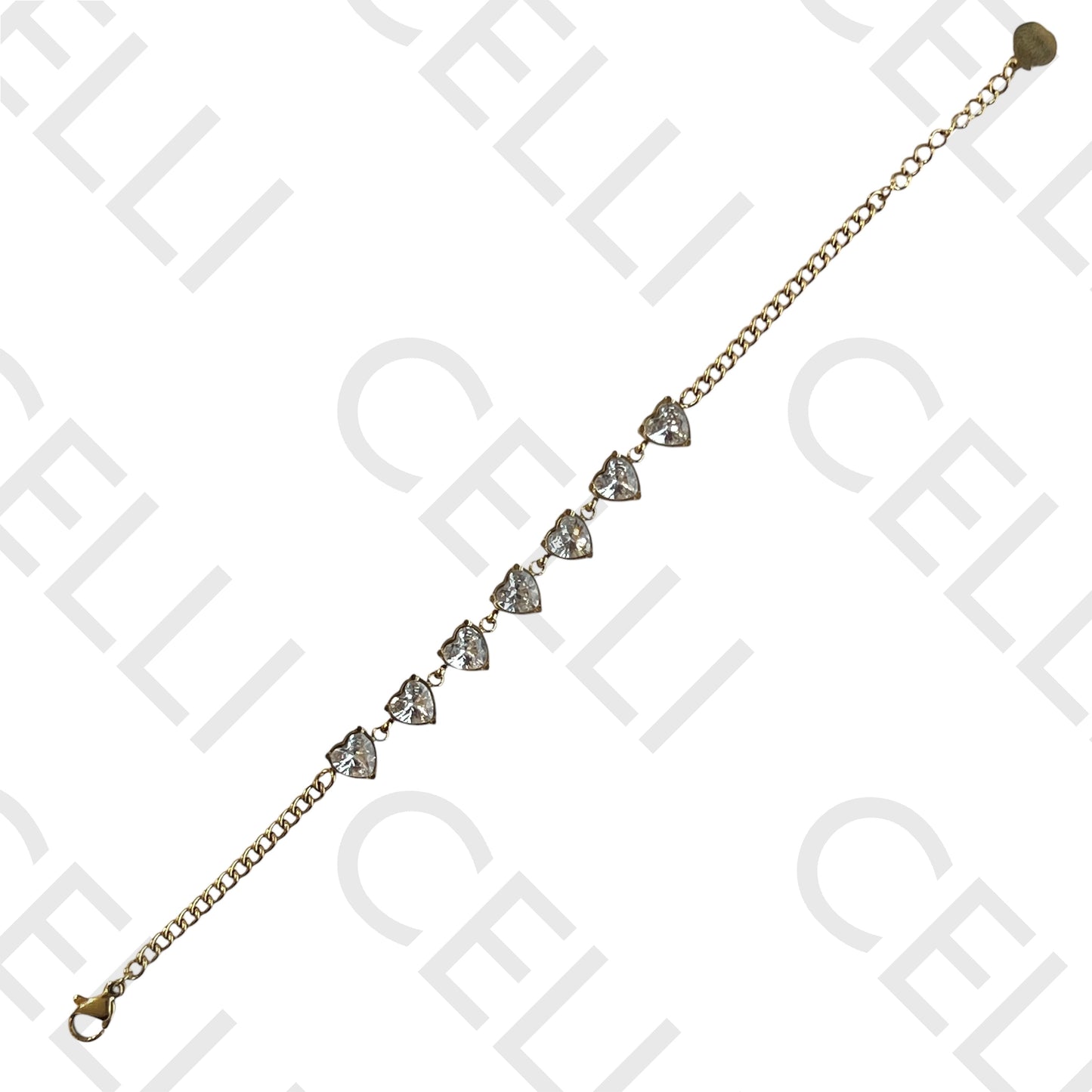 Colar/Pulseira de aço - corações com zircónias