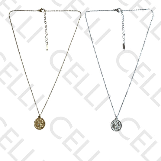 Colar de aço - sol e lua com brilhante