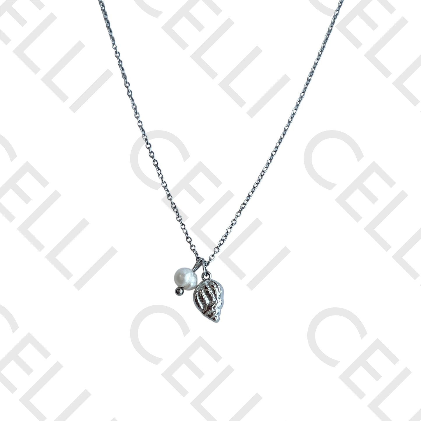 Colar de aço - búzio com pérola