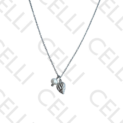 Colar de aço - búzio com pérola