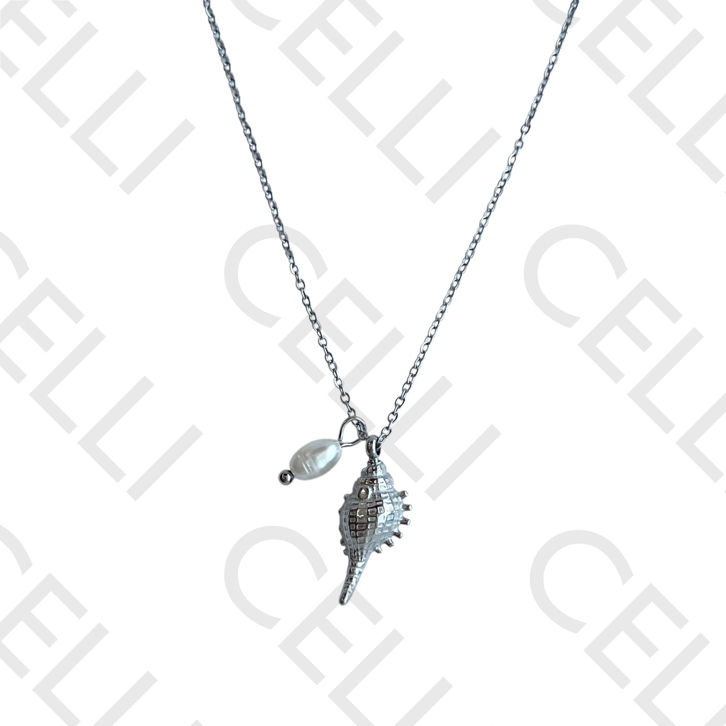 Colar de aço - búzio com pérola