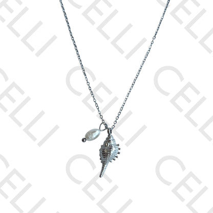 Colar de aço - búzio com pérola