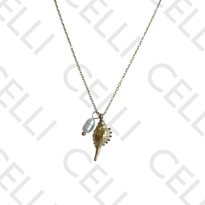 Colar de aço - búzio com pérola