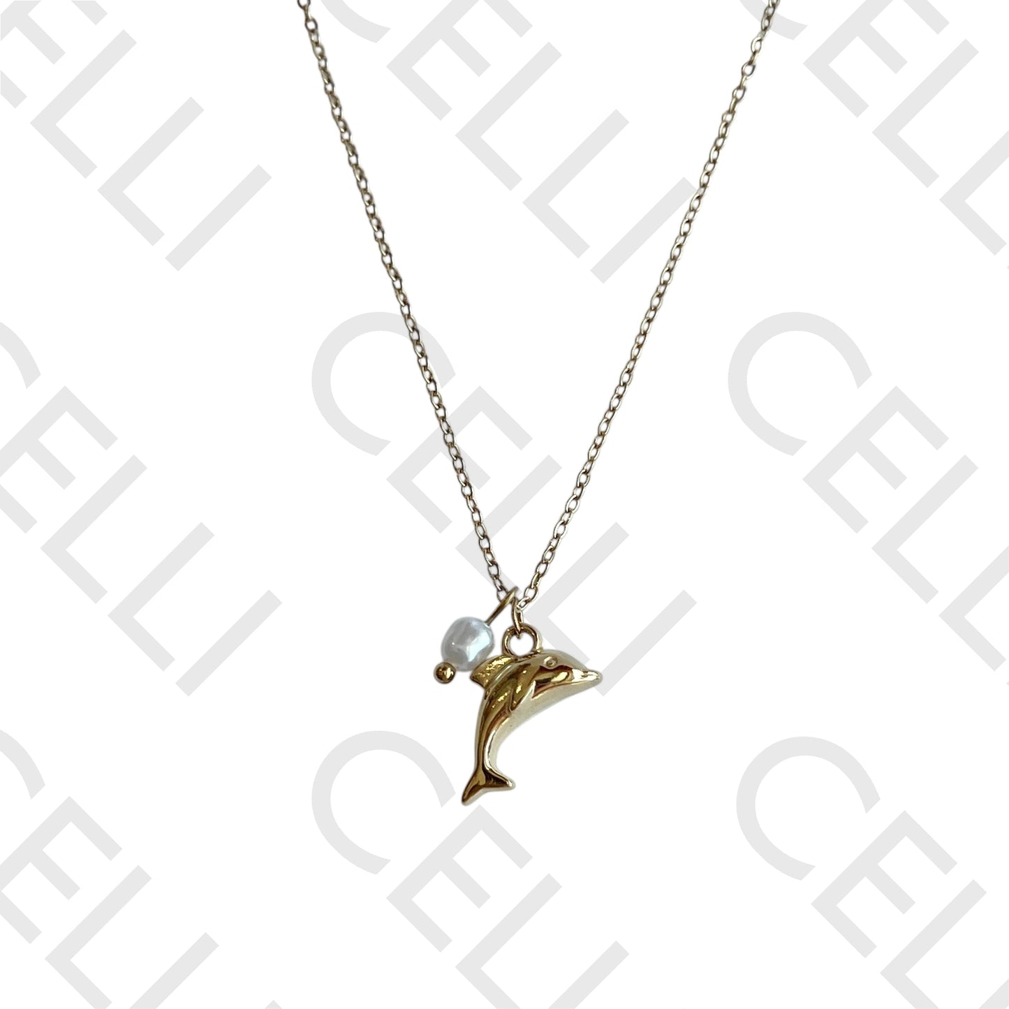 Steel Necklace - Dolphin with Pearl