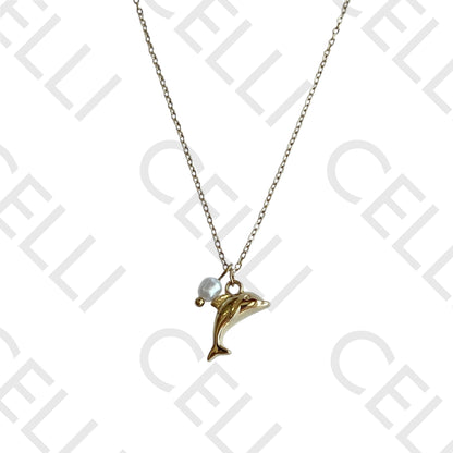 Steel Necklace - Dolphin with Pearl