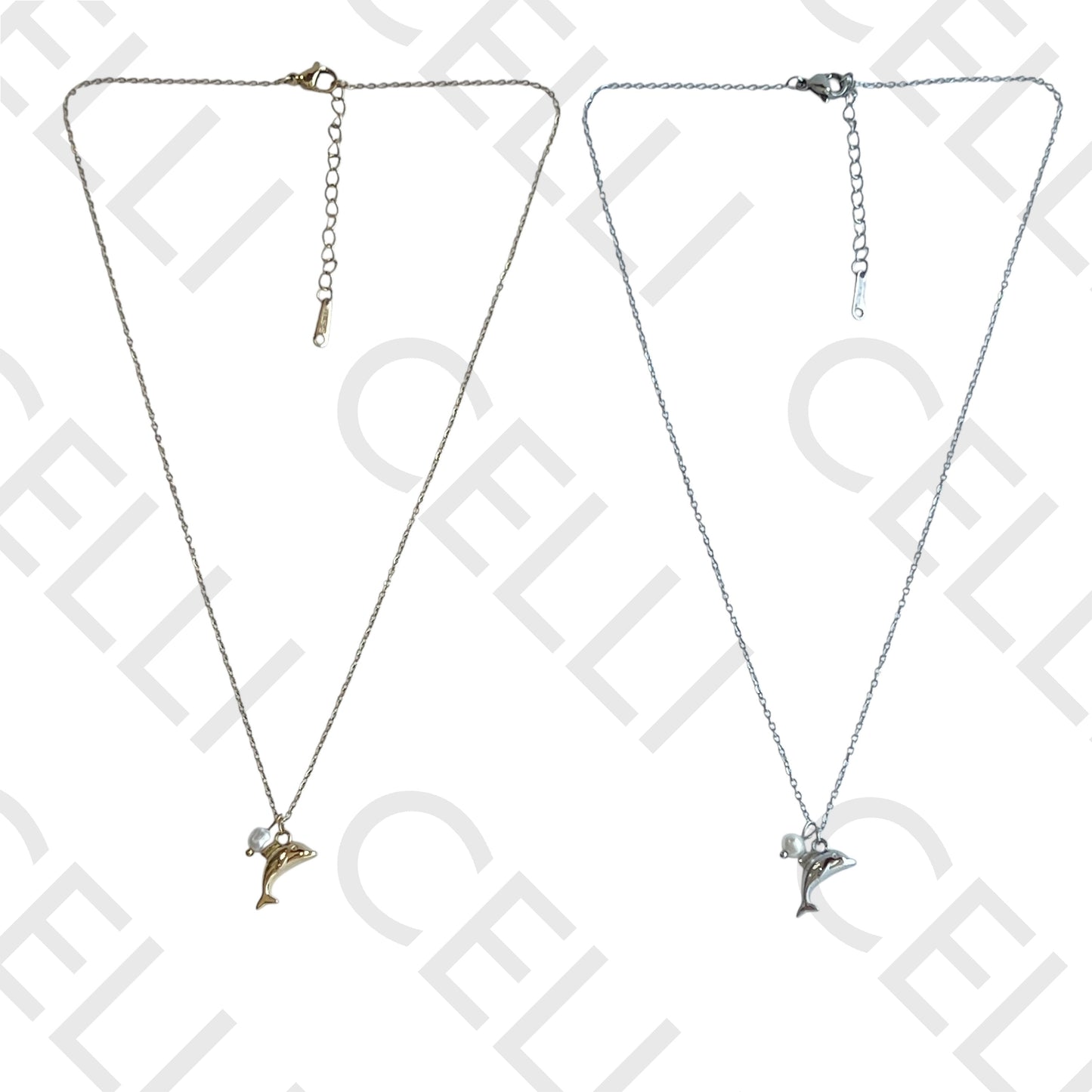 Steel Necklace - Dolphin with Pearl