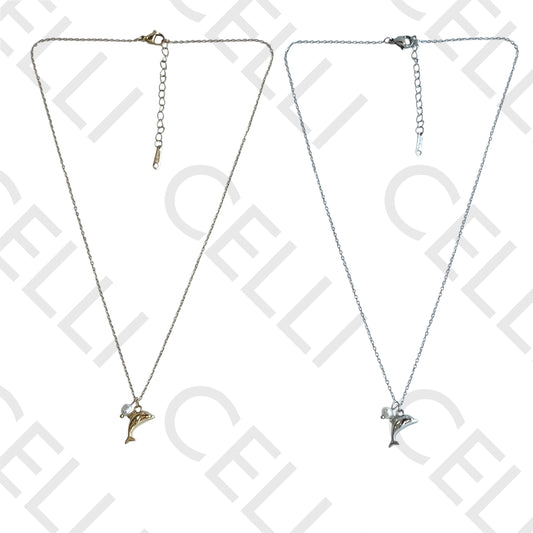 Colar de aço - golfinho com pérola