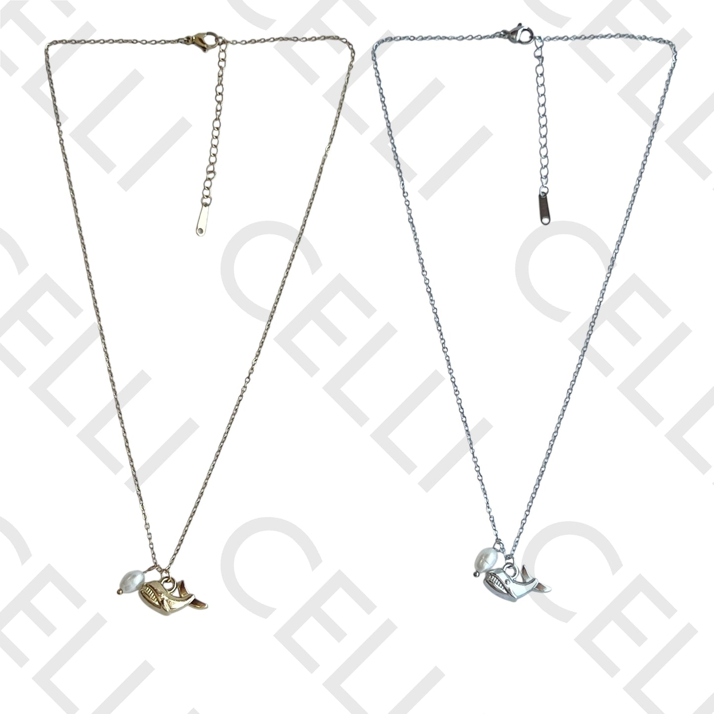 Steel necklace - whale with pearl