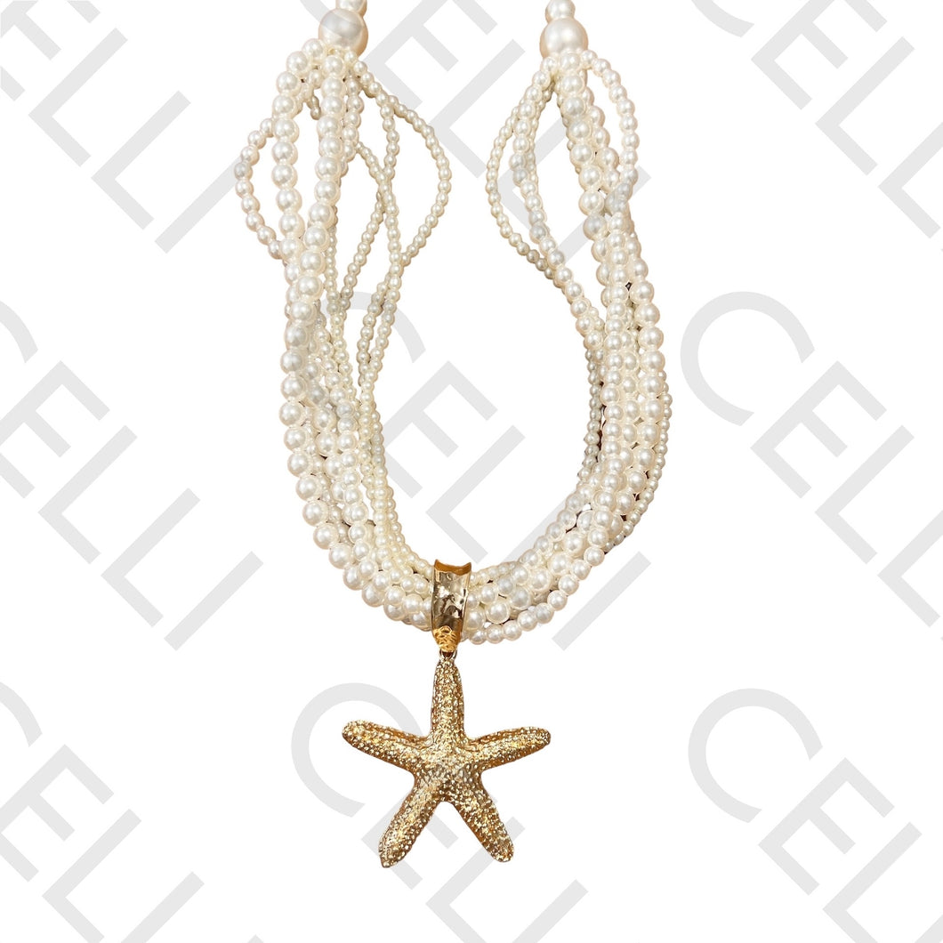 Collar de moda - perlas con estrella de mar