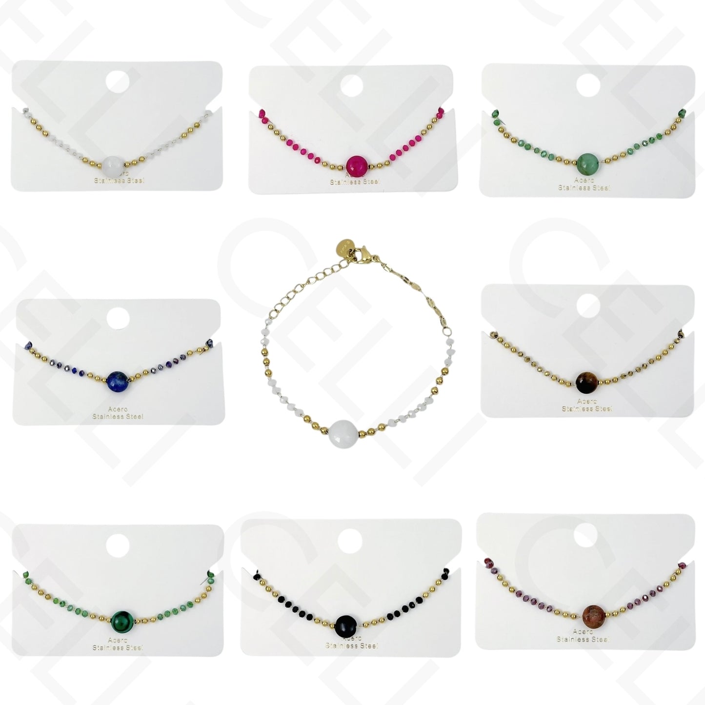 Pulseira de aço - pedras naturais