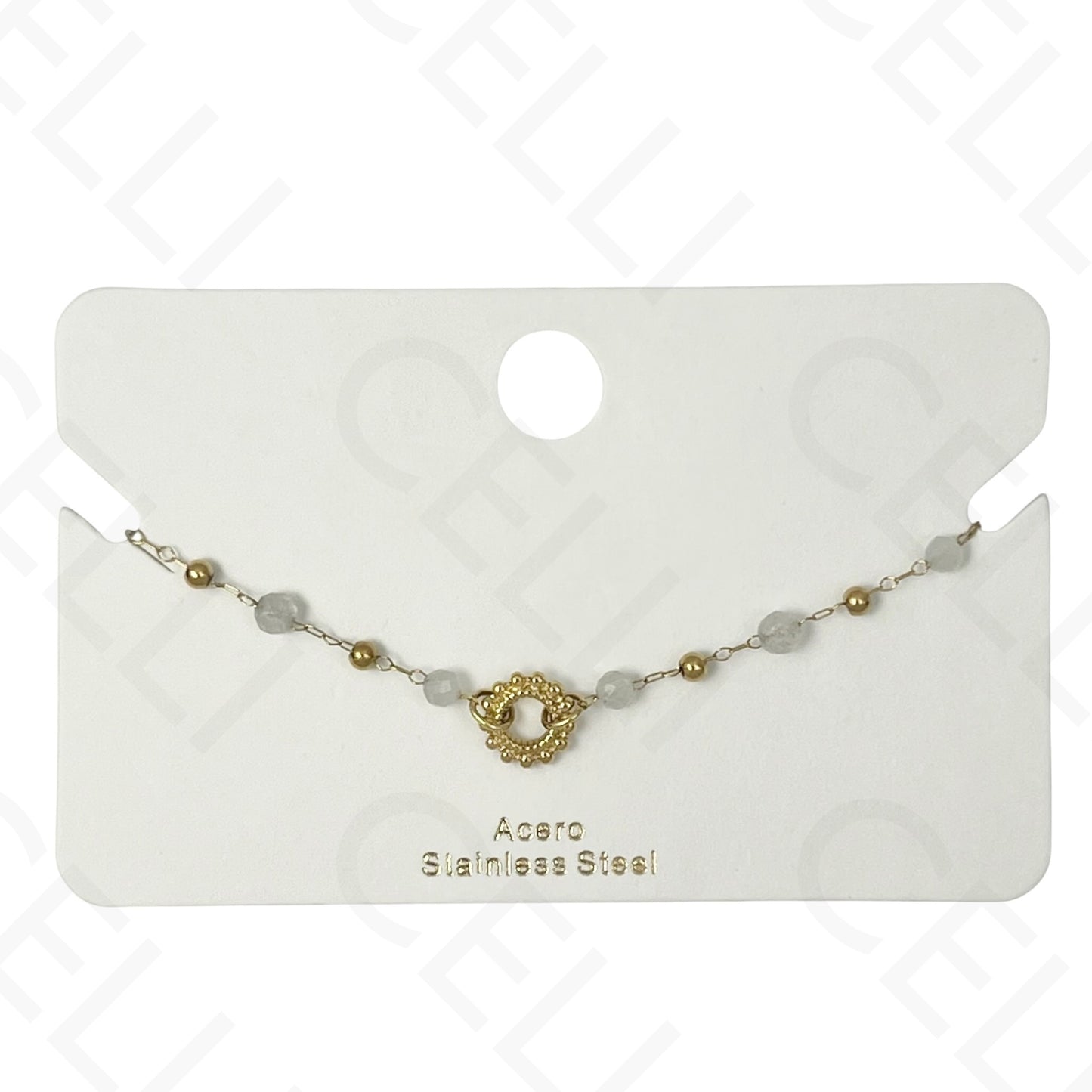 Pulsera de acero - piedras naturales con colgante sol