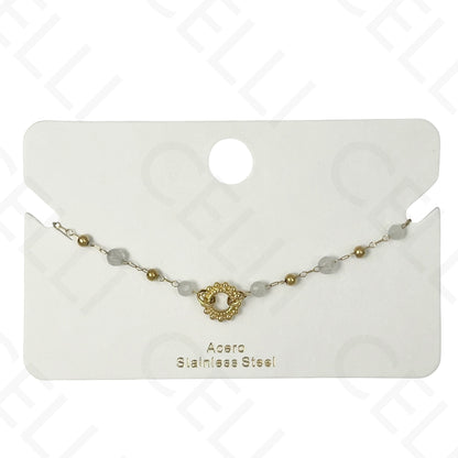 Pulsera de acero - piedras naturales con colgante sol